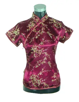 Štýlový Ružový Tradičný Čínsky Hodváb Saténová Blúzka Ženy Lete Vintage Tričko Topy Nová Kvetina Oblečenie S M L XL XXL WS012