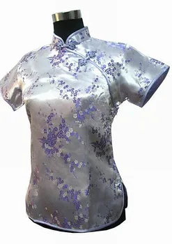 Štýlový Ružový Tradičný Čínsky Hodváb Saténová Blúzka Ženy Lete Vintage Tričko Topy Nová Kvetina Oblečenie S M L XL XXL WS012