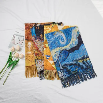 Šátek Jeseň zima ženy, cashmere-ako šatku, šál Digitálne maľovaný šál Van Gogh olejové maľby pashmina dámy Deka