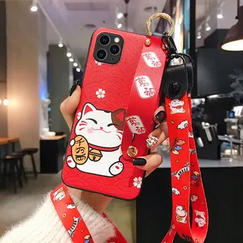 Šťastie Mačka 3D Emboss Telefón puzdro na Huawei P20 P30 P40 Mate 10 20 30Lite Pro Česť 8X 9 10 20 30Pro Mäkké Pokrytie ozdobná šnúrka na uniforme Coque