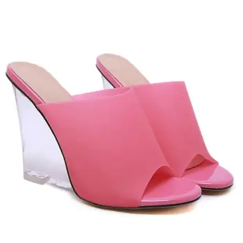 Žena Sandále 2020 Lete Nové Sexy Solid Farba Crystal Klinu Topánky dámske Super Vysoké Podpätky Transparentné Nosiť dámske Papuče