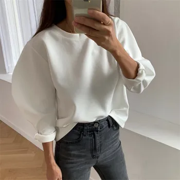 Ženské 2020 crewneck sladké, ružové a biele jednoduché tuhé sveter elegantné módne streetwear slim-fit sveter 2021 skoro na jar nové