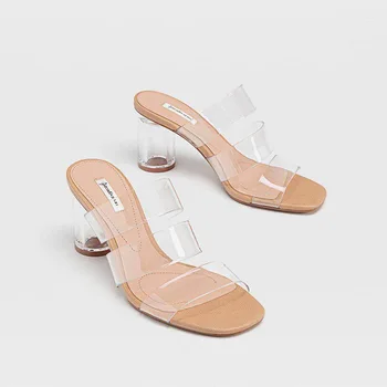 Ženské Akryl Crystal vysoké, Silné päty List sandalsSummer 2020 Nové Transparentné PVC Ženy Papuče