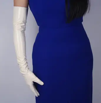 Ženské dráhy módne faux pu kožené sexi štíhle dlhé rukavice žena patent farba čierna koža strany vodičské rukavice 60 cm
