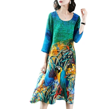Ženské jesenná Výzdoba šaty s dlhým rukávom tie dye vytlačené žien Plus Veľkosť príležitostné voľné o-krku šaty SS1110