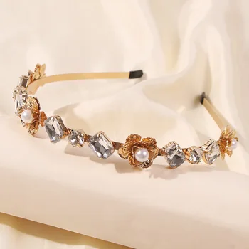 Ženské Perla Luxusná hlavový most pre Ženy Barokový vitráže Crystal Zliatiny Vlasy Kapely Žena Perla Luxusná Čelenka na Vlasy Šperky