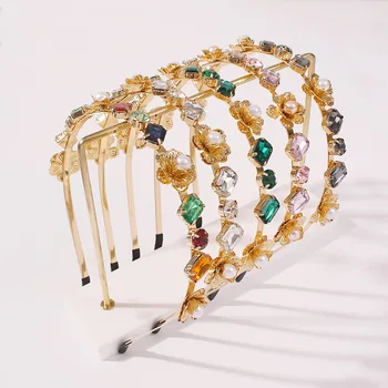 Ženské Perla Luxusná hlavový most pre Ženy Barokový vitráže Crystal Zliatiny Vlasy Kapely Žena Perla Luxusná Čelenka na Vlasy Šperky