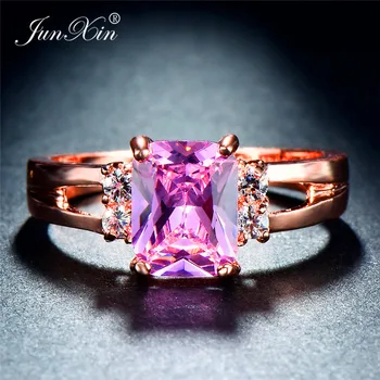 Ženské Princezná Ružová Geometrické Kamenný Kruh S Krištáľovo Zirkón 18KT Rose Gold Snubné Prstene Pre Ženy Sľub Zásnubný Prsteň