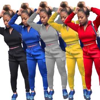 Ženské Sweatsuit 2 Ks Súpravy 2020 Jeseň Pevné Long Sleeve Hooded Mikina Hoodies Sweatpant Oblečenie, Tepláky, Športové oblečenie
