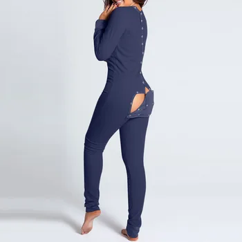 Ženské Tlačidlo nadol Prednej Funkčné Buttoned Klapka Dospelých Jumpsuit Pyžamo Sexi Femme Pijama Plus Veľkosť Pevných oblečenie pre voľný čas#40