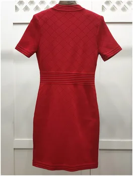 Ženy 2020 jeseň pletené svetre šaty krátke rukáv V krku plášť mini zips predné sexy šaty čierna biela červená