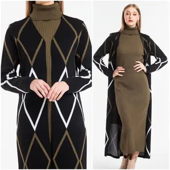 Ženy, 2ks Zimné Šaty Islamské Oblečenie Moslimských Módne turecký Vyrobené Vysoko Kvalitné Bežné Denné Štýl Tricoat Teplé Nové 2021
