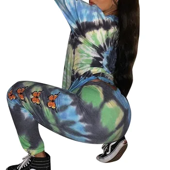 Ženy Aktívne Nohavice Elastický Pás Tie Dye Butterfly Dlhé Cvičenie Nohavice Bežné Dámy Sweatpant Neforemné Hip Hop Hárem Nohavice Nohavice