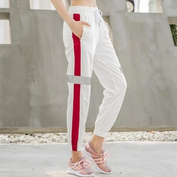 Ženy beh športové nohavice jogy nastaviteľný pás jogging nohavice list tlačené