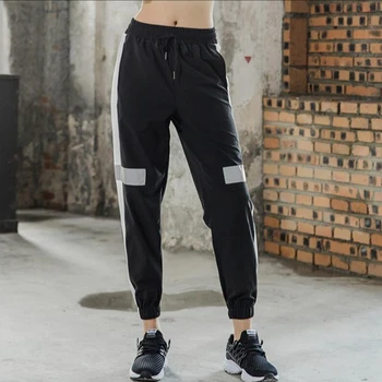 Ženy beh športové nohavice jogy nastaviteľný pás jogging nohavice list tlačené