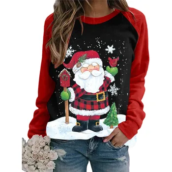 Ženy Bežné Vianočné Tlač T-shirt Koberčeky Raglan Dlhý Rukáv Košele, Topy Dievča Vianoce Elk Tričko Top Patchwork Vianočné Oblečenie