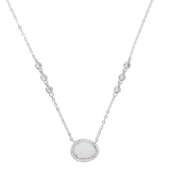 Ženy, biele Opálové Náhrdelník Oválny Kolík Dizajn 41+5 cm Náhrdelník s Príveskom elegantné elegantná náhrdelník 2019 Nové Módne Šperky Darček
