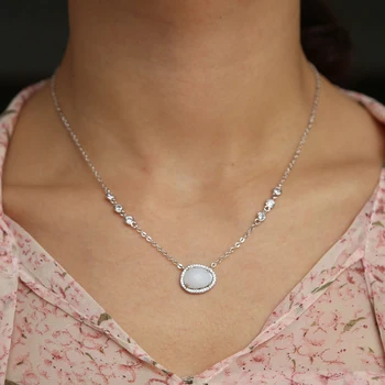 Ženy, biele Opálové Náhrdelník Oválny Kolík Dizajn 41+5 cm Náhrdelník s Príveskom elegantné elegantná náhrdelník 2019 Nové Módne Šperky Darček