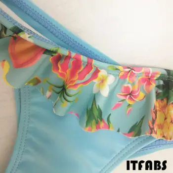 Ženy Bikini Set Kvety Vytlačiť, Ramenný Push-up Polstrovaná Plavky, Plavky, plážové oblečenie plavky