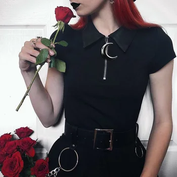 Ženy Black Gotický Slim Tenké Šaty Moom Zips, Kožené Krku Skladaný Bežné Šaty Krátke Letné Šaty Lady Vitage Šaty