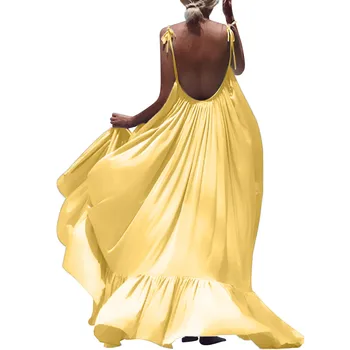 Ženy Boho Maxi Pevné šaty Dlhé Backless Elegantné Šaty Summerplus Veľkosť Pure Color Backless Večierok Plážové Šaty