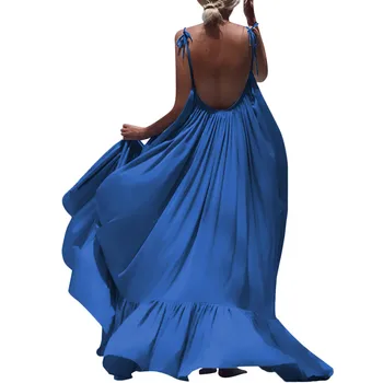 Ženy Boho Maxi Pevné šaty Dlhé Backless Elegantné Šaty Summerplus Veľkosť Pure Color Backless Večierok Plážové Šaty