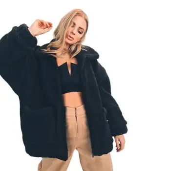 Ženy bunda 2021 nová móda jeseň zima pevné dlhý rukáv bundy žena coats na zips voľné vojny kožušiny parkas ženy outerwears
