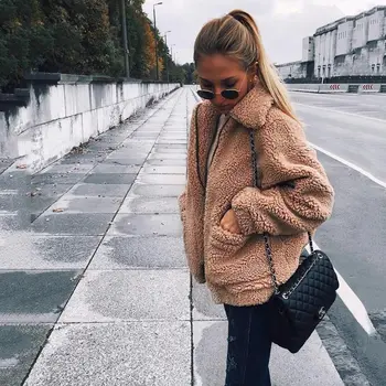 Ženy bunda 2021 nová móda jeseň zima pevné dlhý rukáv bundy žena coats na zips voľné vojny kožušiny parkas ženy outerwears