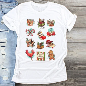 Ženy Cartoon Cookies Klasické Oblečenie Veselé Vianoce Tlač Oblečenie Grafické Ženské Tričká Top T Shirt Dámske Tričko T-Shirt