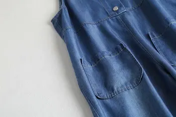 ženy denim celkovo nohavice vrecká bez rukávov modrá backless ležérne džínsy remienky jumpsuit streetwear nohavice jumpsuit