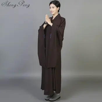 Ženy dlhý rukáv budhistický mních rúcha Pure color žena shaolin mních jednotné Tradičné čínske oblečenie pre ženy CC179