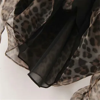 Ženy elegantné leopard motýlik golier, blúzky, Organza svietidla rukáv office nosiť žena tričko vidieť cez vrchol blusas