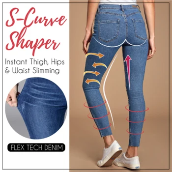 Ženy Falošné Denim Jeans sú Legíny Push Up Vysoký Pás Slim Úsek Ceruzkou Nohavice FS99