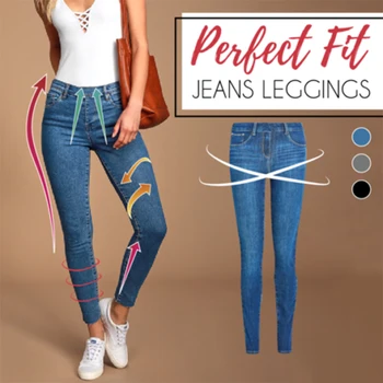 Ženy Falošné Denim Jeans sú Legíny Push Up Vysoký Pás Slim Úsek Ceruzkou Nohavice FS99