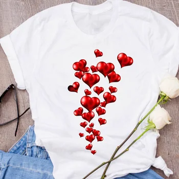 Ženy Grafické Láska Srdce Tvar Kawaii Módne Oblečenie Roztomilý 90. rokov Šaty Lady Tees Topy Žena T Shirt Dámske Tričko