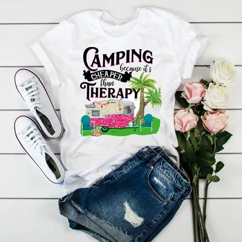 Ženy Happy Camper Truck Krátky Rukáv Tlač Oblečenie Dámske Dámy T-Shirt Grafické Topy, Šaty Žena Tumblr Tričko T-shirts