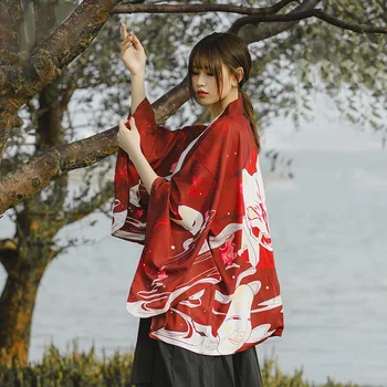 ženy japonské kimono dievča Leta jar Anime Cosplay oblečenie harajuku Kabát Voľné Tlač Yukata Haori Oblečenie Top
