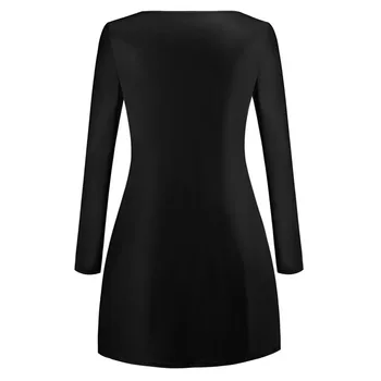 Ženy Jeseň Zimné Šaty Bežné Mačka Tlače Čierna Midi Kancelárske Party Šaty O-krk Dlhý Rukáv Vintage Vestidos Šaty Plus Veľkosť