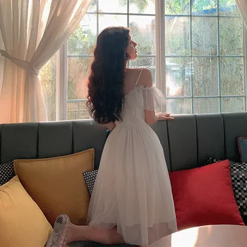 Ženy Lete Elegantné Oka Prehrabať Šaty Popruhy Sladké Lolita Víla Princezná Prom Šaty Vintage Dovolenku Biele Šaty