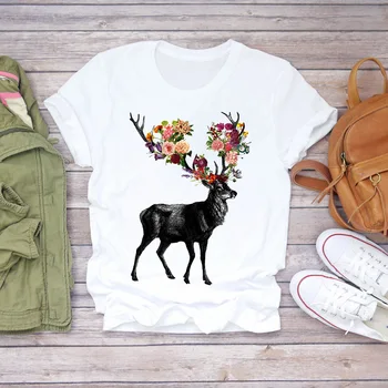 Ženy Lete Plachých Zvierat Vianočné Kvet Pani Módy Tlače T-shirts Top T Shirt Ladies Dámske Grafické Ženský Čaj T-Shirt