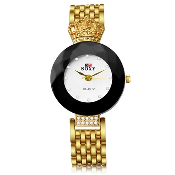 Ženy, Luxusné Hodinky Zlaté Reloj Mujer SOXY Sledovať žena Relojes Šaty Quartz Saati nehrdzavejúcej ocele elegantné ladie náramkové hodinky