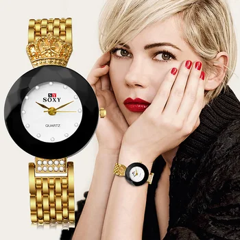 Ženy, Luxusné Hodinky Zlaté Reloj Mujer SOXY Sledovať žena Relojes Šaty Quartz Saati nehrdzavejúcej ocele elegantné ladie náramkové hodinky