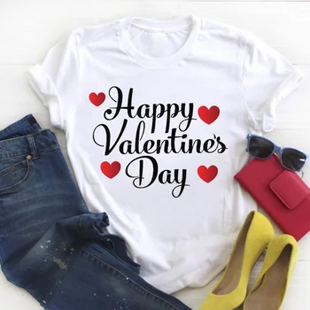 Ženy Milujú Sladké List Happy Valentine ' s Day Tlač Lete Žena Tričko Dámske T Tričko Dámske Top Tričko Oblečenie Grafické T-shirt