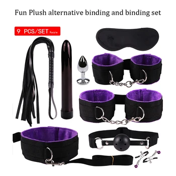 Ženy, Mužov Sexuálne Hračky pre BDSM Hry Handcuff bič lano Análny plug Úst plug Vibrátor Erotické pomôcky Bondage Set