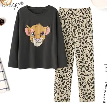 Ženy Módne oblečenie pre voľný čas Pyžamo Set Dvoch-dielny dlhým rukávom nohavice a leopard tlač pyžamá