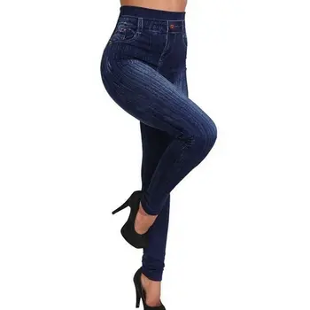 Ženy Módy Klasické Vysoký Pás Tenké Legíny Imitácia Jean Chudá Jeggings Bezšvové Nohavice Plus Veľkosť Hot Predaj S-3XL