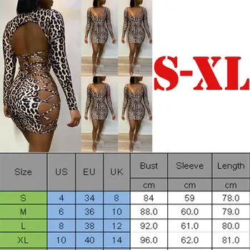 Ženy Obväz Bodycon Bežné Dlhý Rukáv Obväz Leopard Vytlačené Večierok Klubu Sexy Mini Šaty