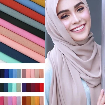 ženy obyčajný bublina šifón šatku hidžáb zábal printe farbou šály, čelenky moslimských hijabs šatky/šatku 64 farieb