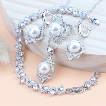 Ženy Pearl Šperky Sady Striebro 925 Dámske Šperky Svadobný Kostým Zirconia Svadobný Náhrdelník Prívesok, Prsteň Náušnice, Náramok Nastaviť