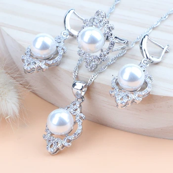 Ženy Pearl Šperky Sady Striebro 925 Dámske Šperky Svadobný Kostým Zirconia Svadobný Náhrdelník Prívesok, Prsteň Náušnice, Náramok Nastaviť